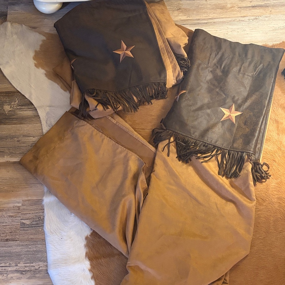 Brown suede Star Fringe curtains